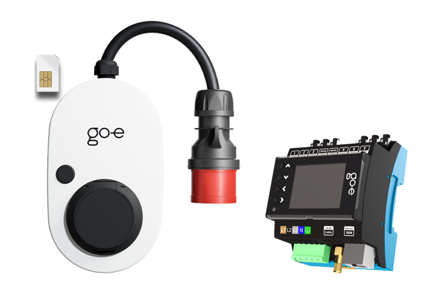 Set go-e: stația de încărcare mobilă go-e Charger Gemini flex 2.0 de 22 kW cu ștecher CEE 32 A și controllerul go-e pentru încărcare din surplus fotovoltaic